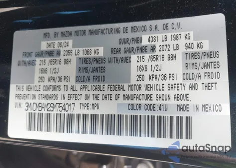 2025 Mazda Cx-30 2.5 S z USA, uszkodzony, nr VIN 3MVDMBAM2SM754017